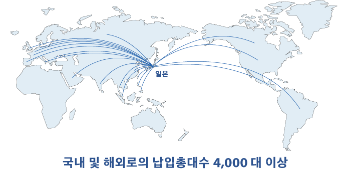 국내 및 해외로의 납입총대수 4,000대 이상